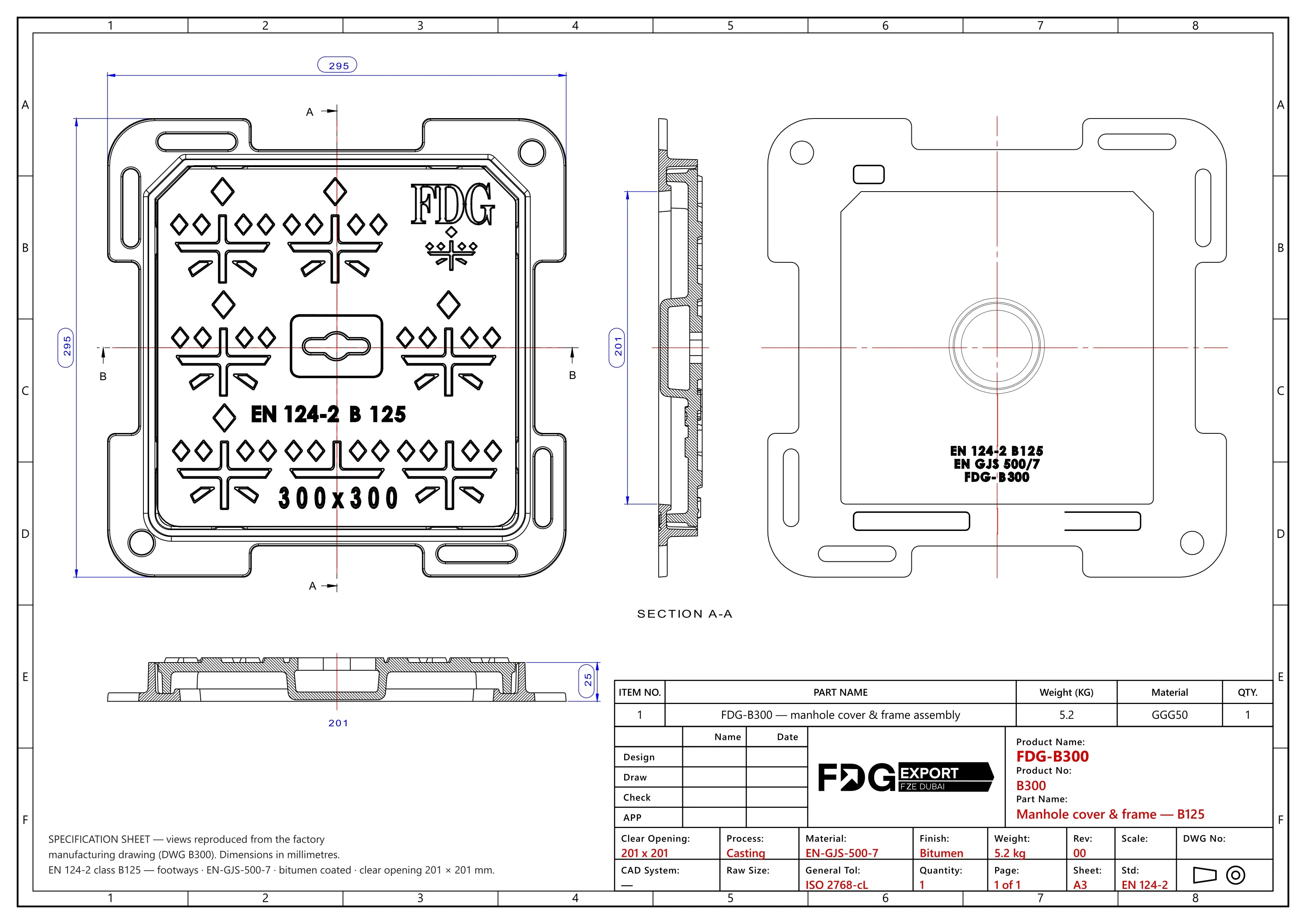 General arrangement drawing, FDG-B300 EN 124 B125