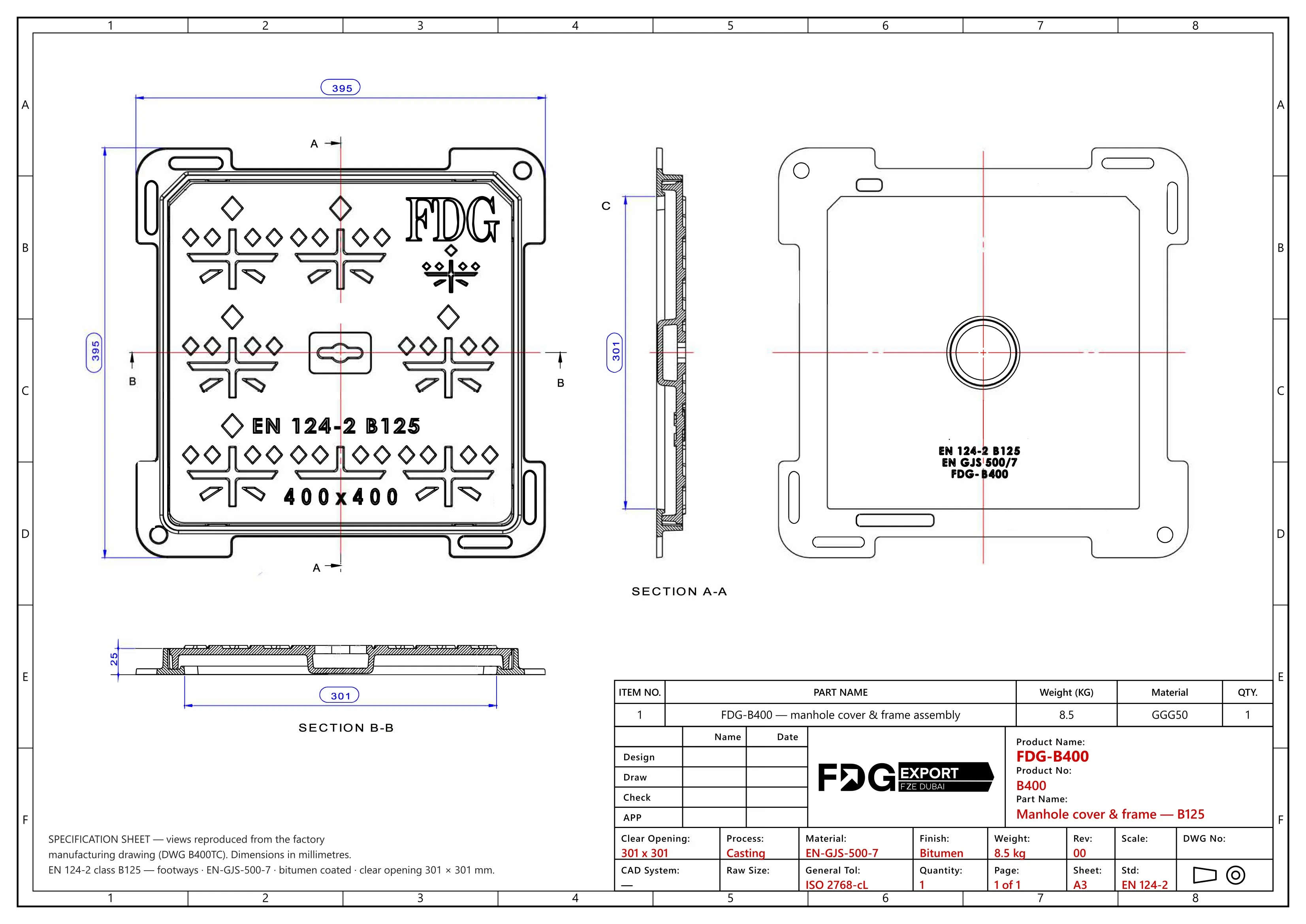 General arrangement drawing, FDG-B400 EN 124 B125