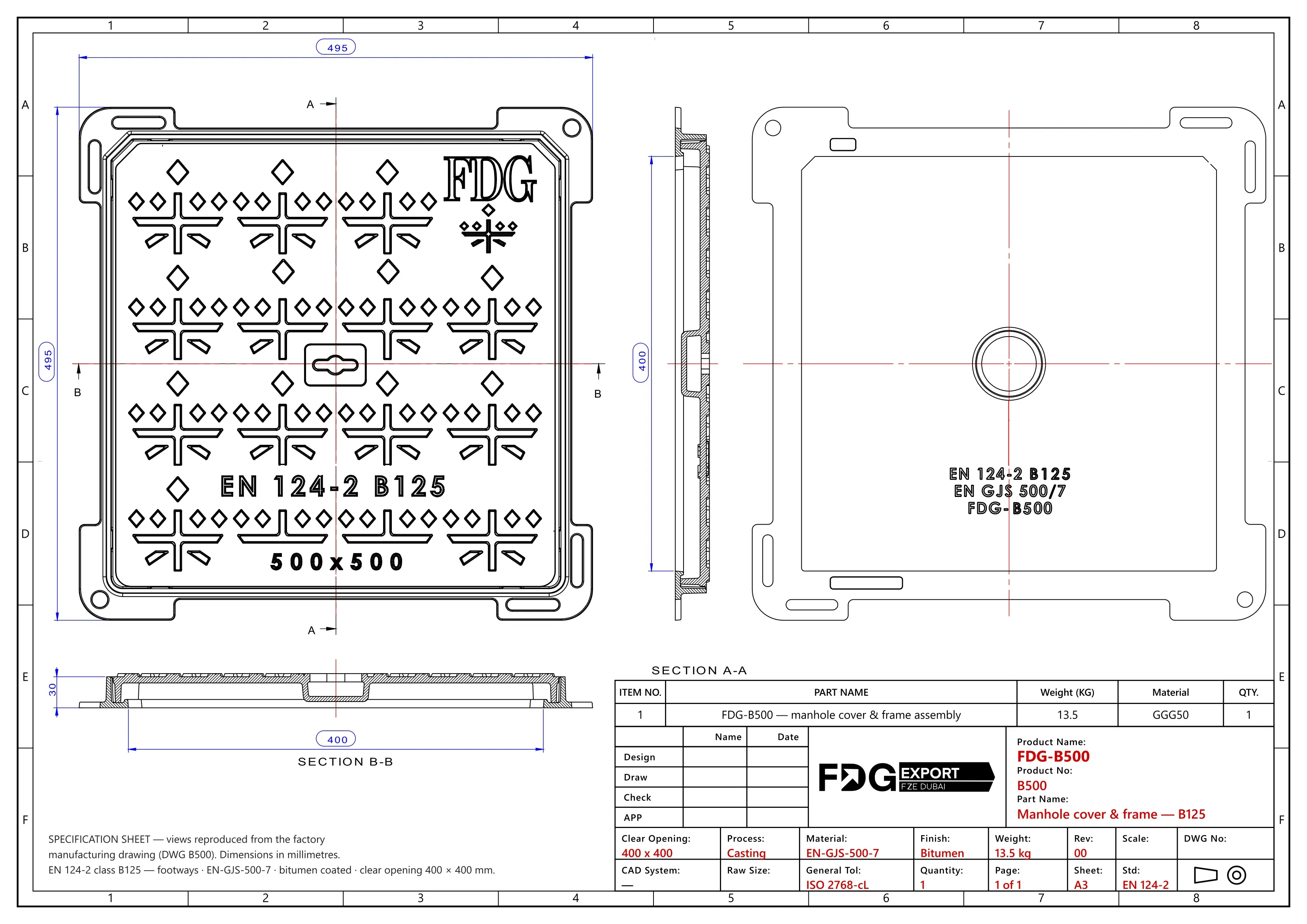 General arrangement drawing, FDG-B500 EN 124 B125