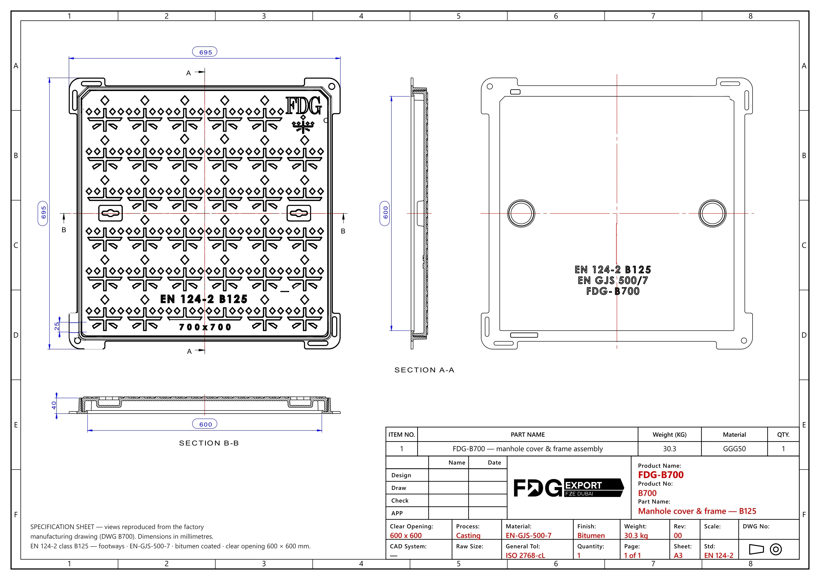 General arrangement drawing, FDG-B700 EN 124 B125