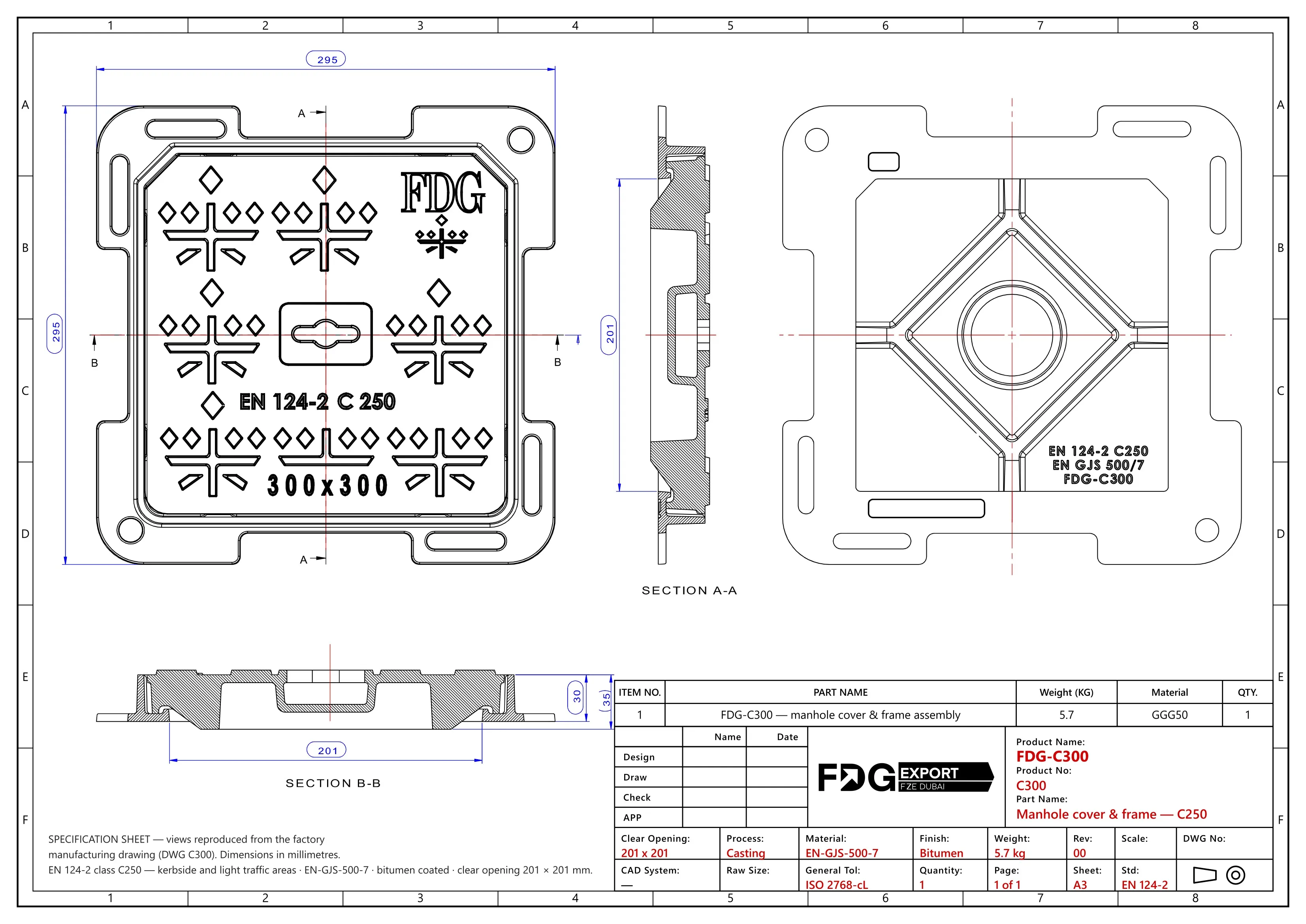 General arrangement drawing, FDG-C300 EN 124 C250