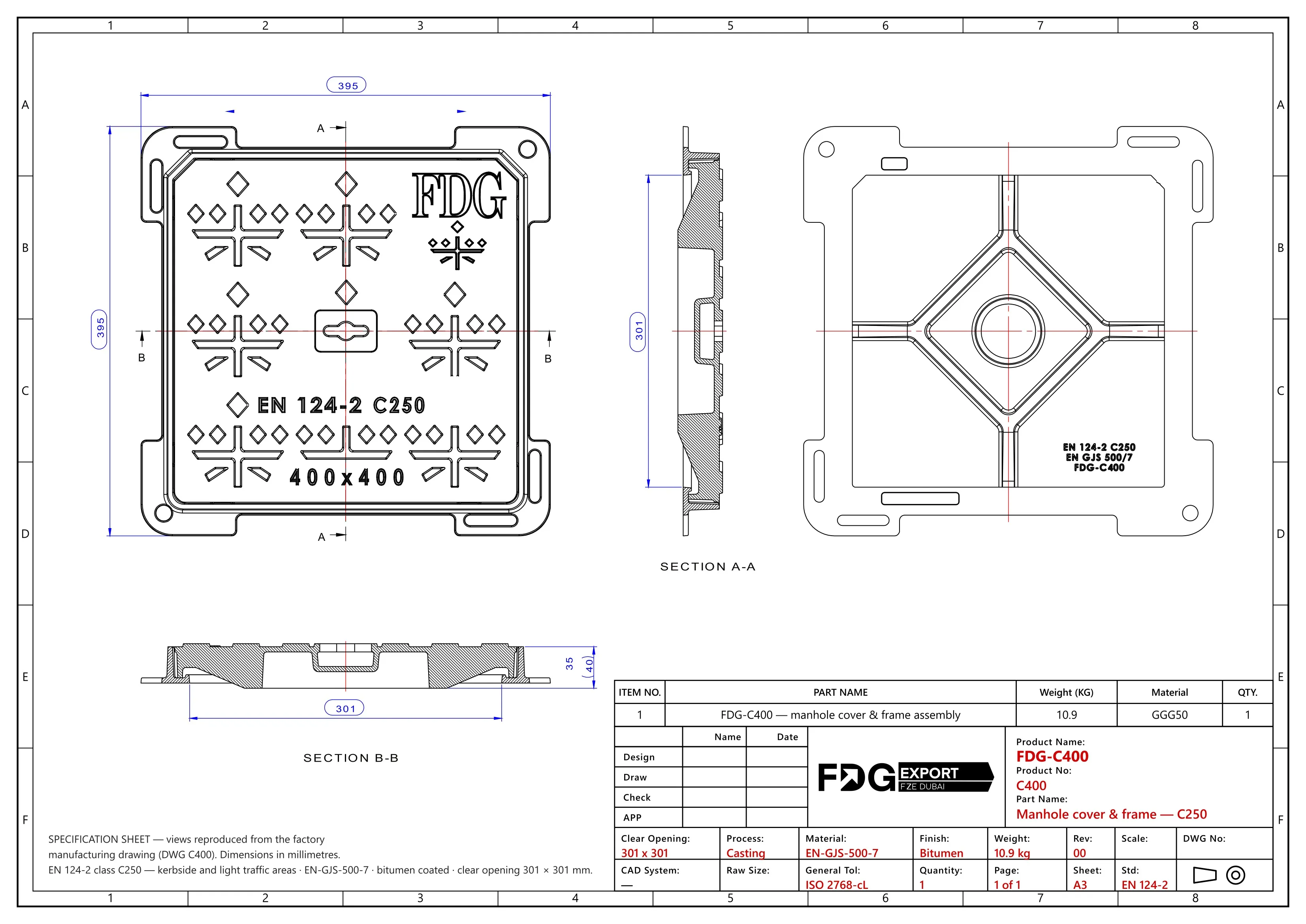 General arrangement drawing, FDG-C400 EN 124 C250
