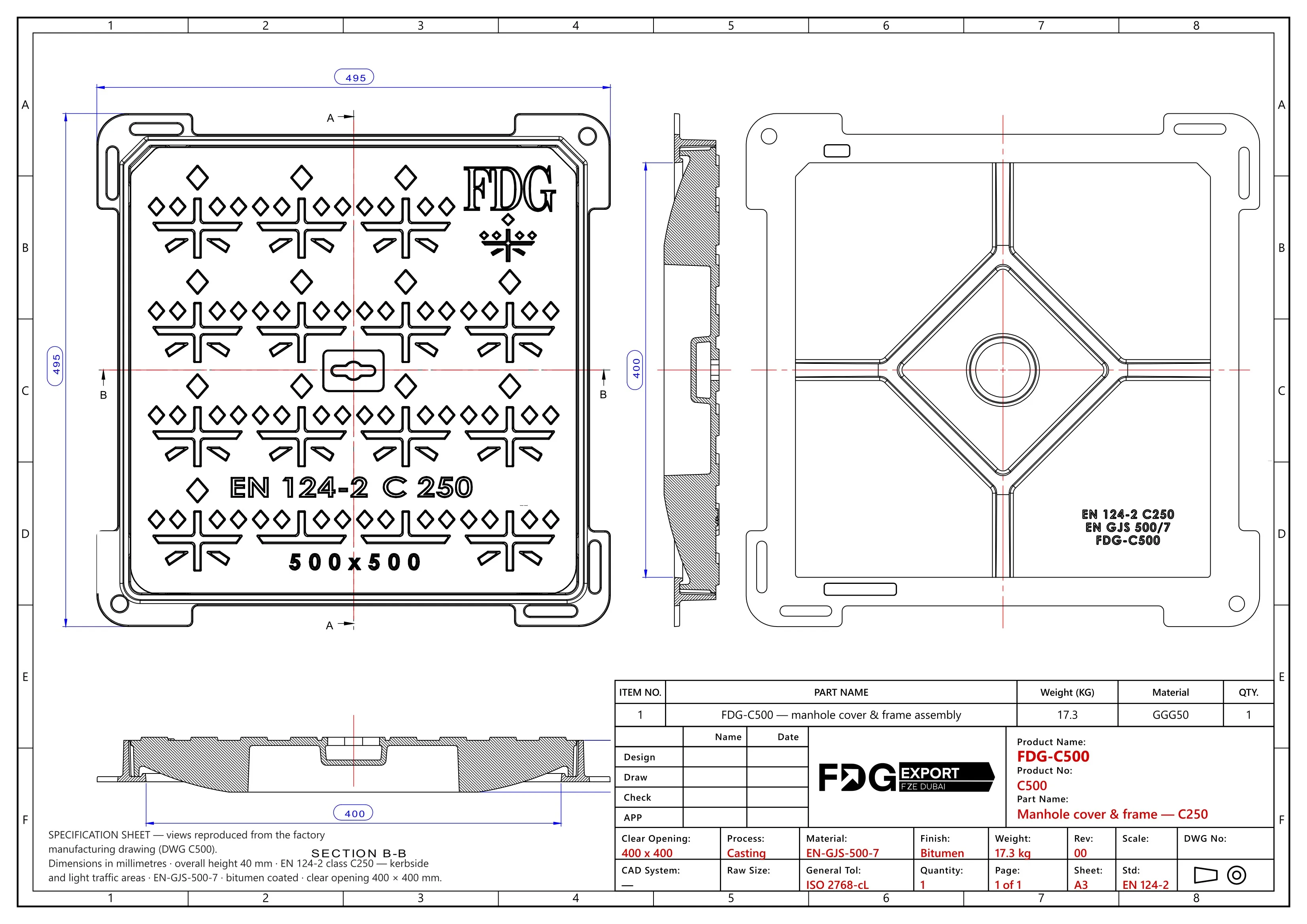General arrangement drawing, FDG-C500 EN 124 C250