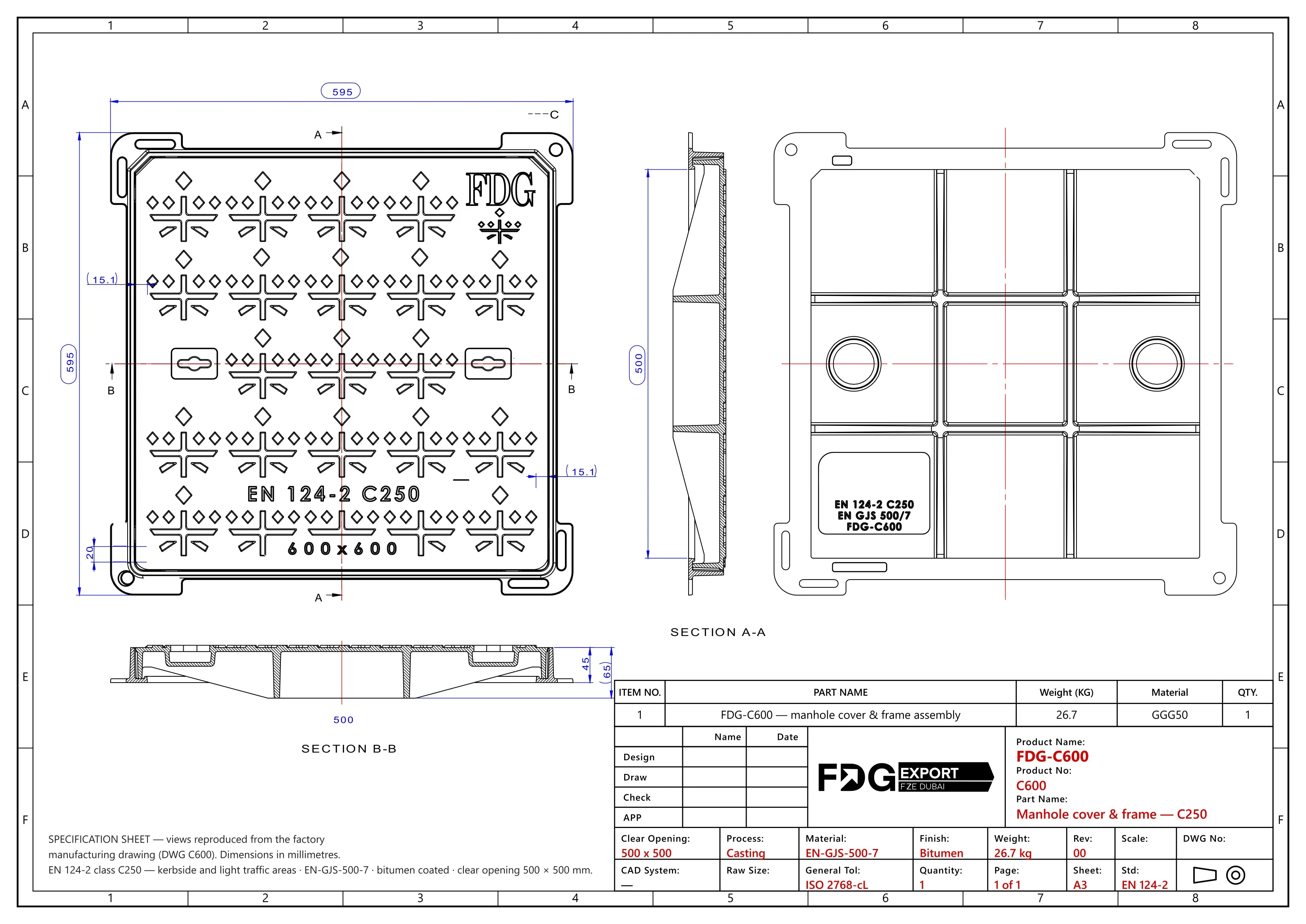 General arrangement drawing, FDG-C600 EN 124 C250