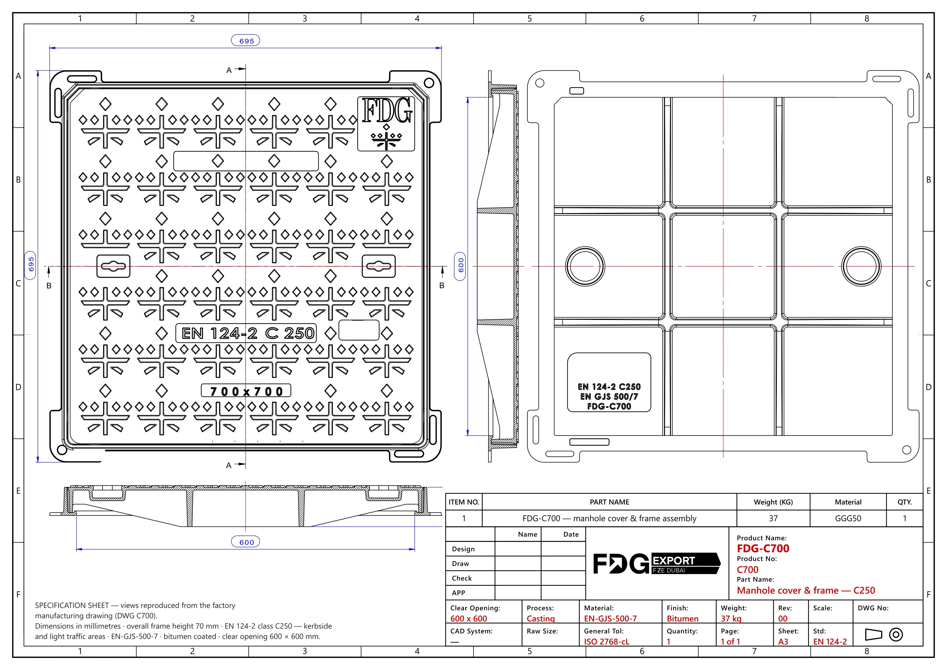General arrangement drawing, FDG-C700 EN 124 C250