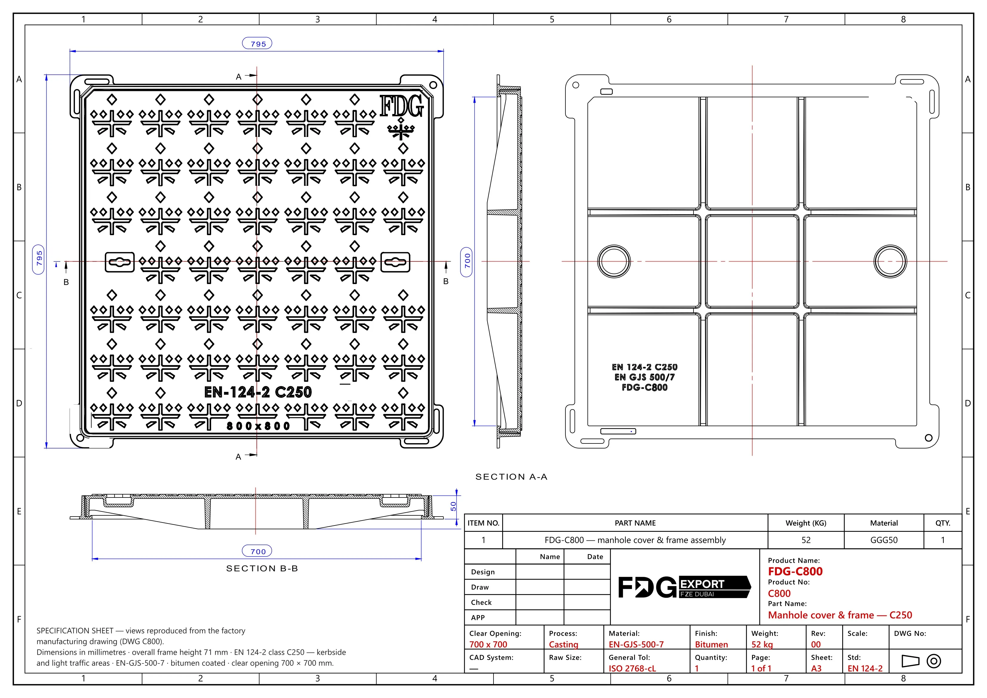 General arrangement drawing, FDG-C800 EN 124 C250