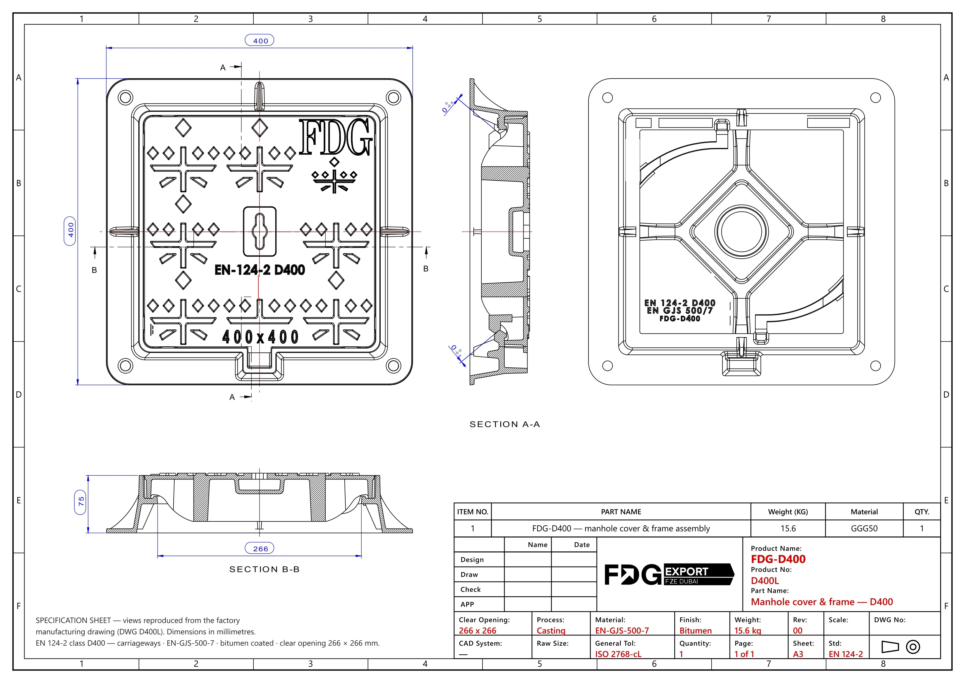 General arrangement drawing, FDG-D400 EN 124 D400