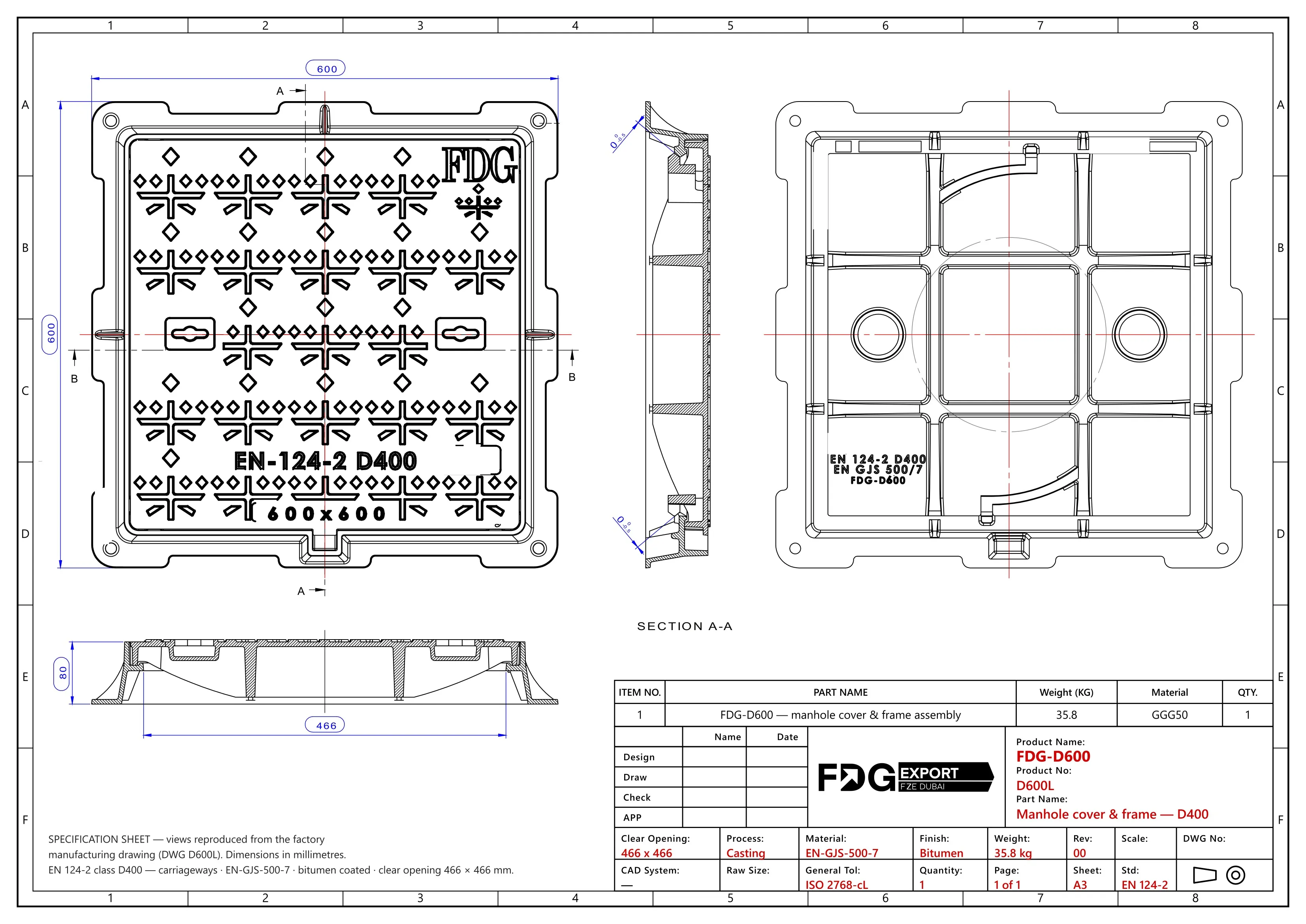 General arrangement drawing, FDG-D600 EN 124 D400