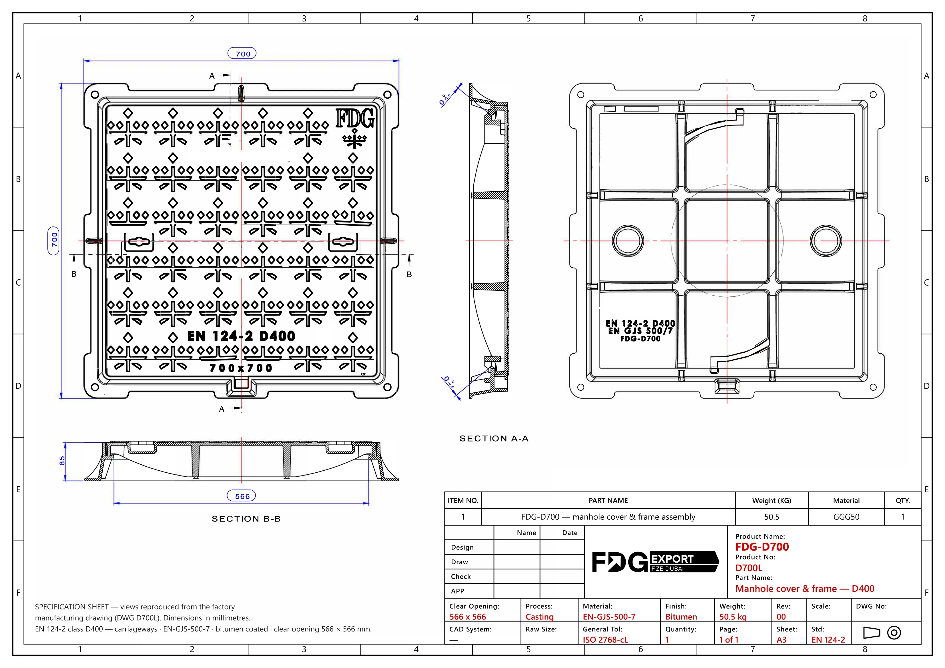 General arrangement drawing, FDG-D700 EN 124 D400