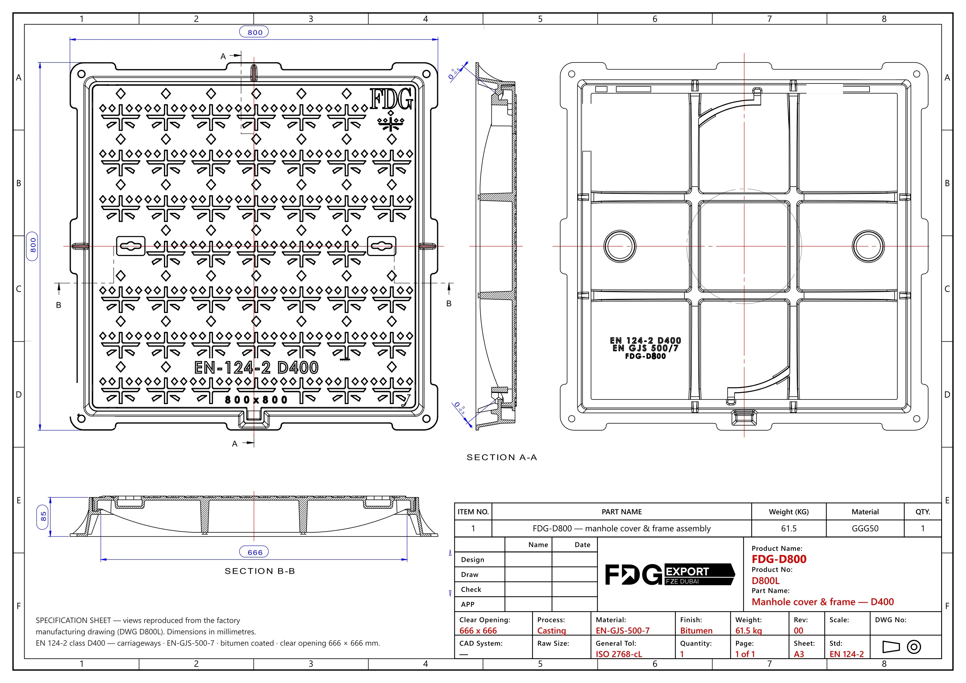 General arrangement drawing, FDG-D800 EN 124 D400