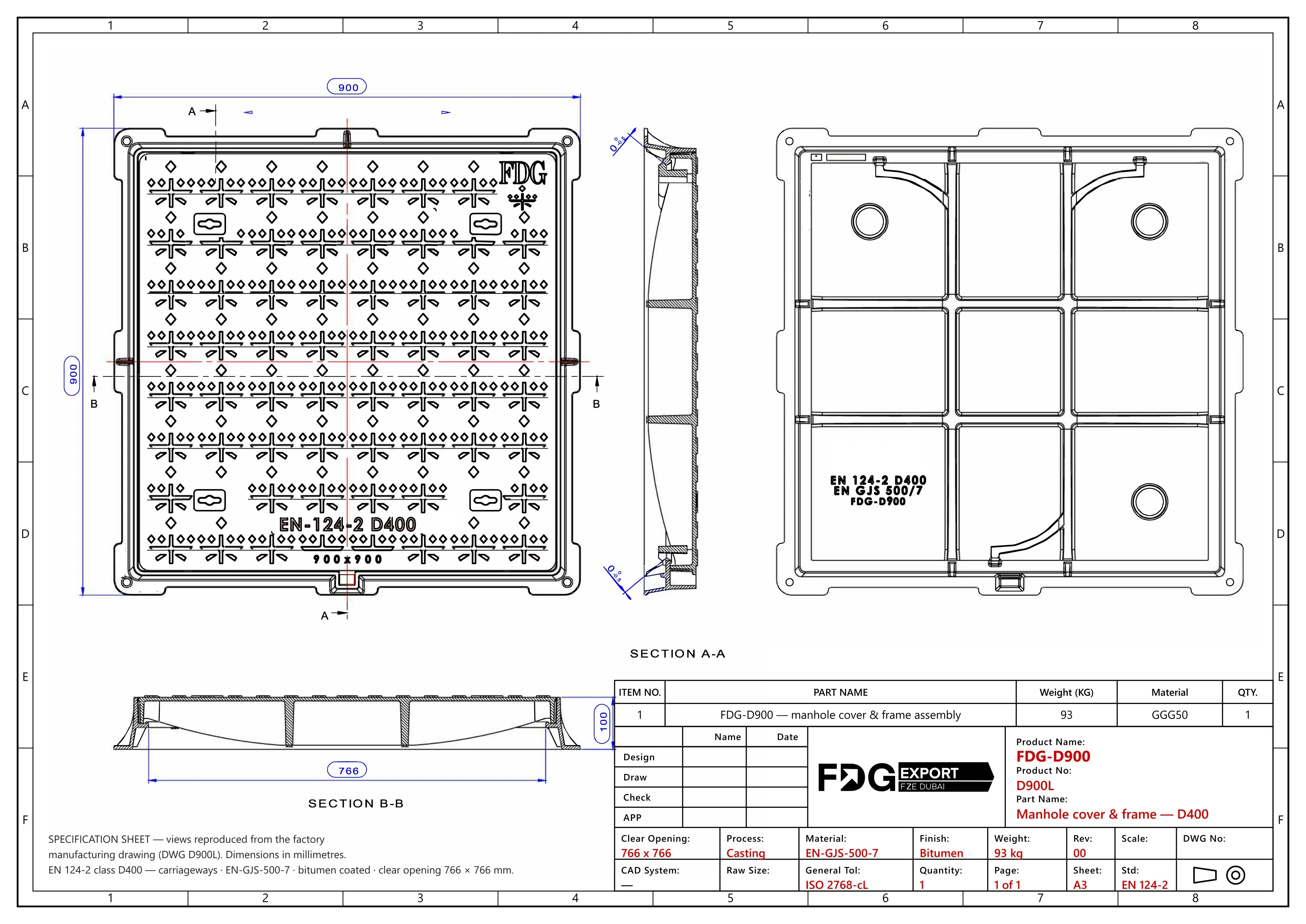 General arrangement drawing, FDG-D900 EN 124 D400