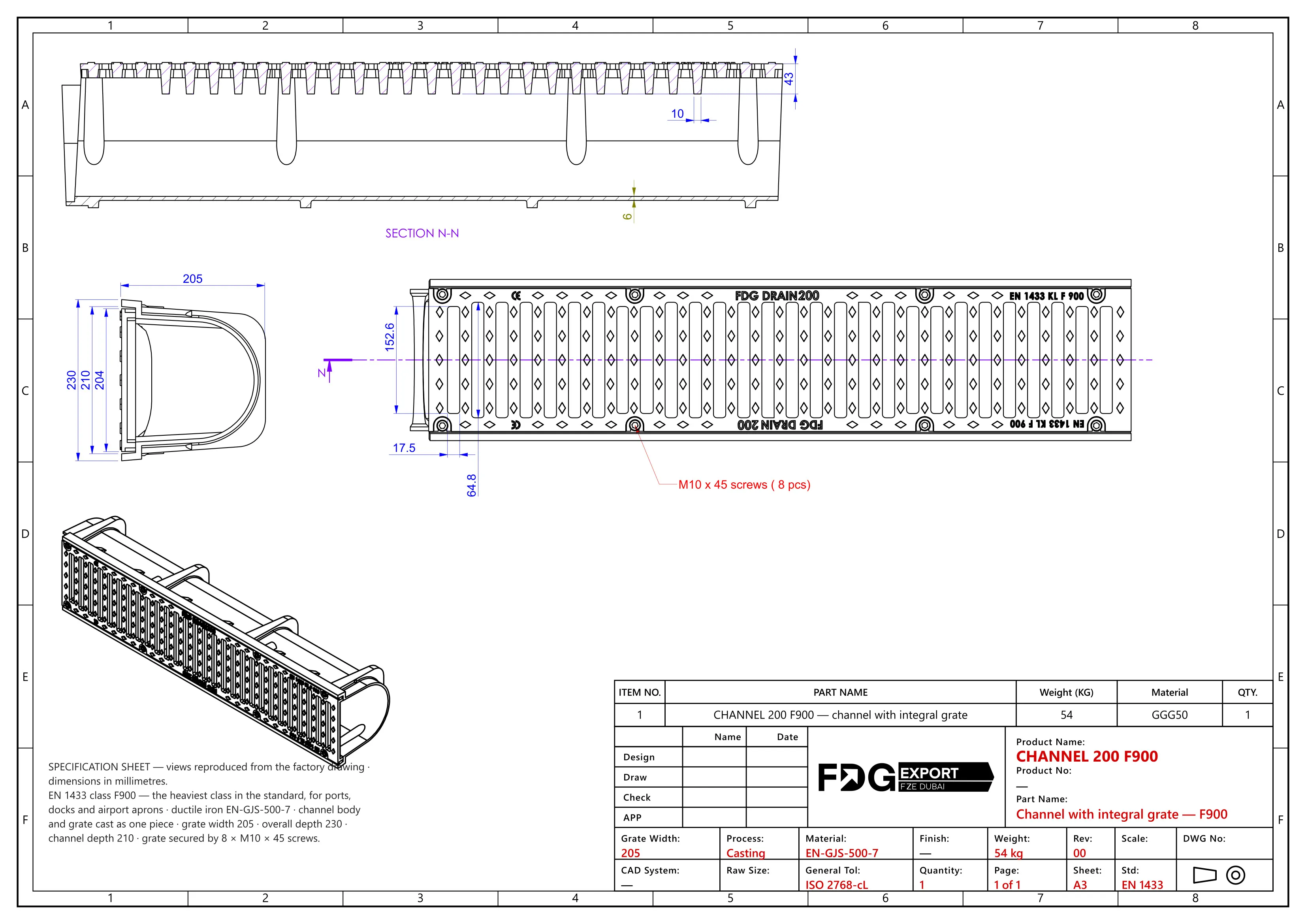 General arrangement drawing, CHANNEL 200 F900 EN 124 F900