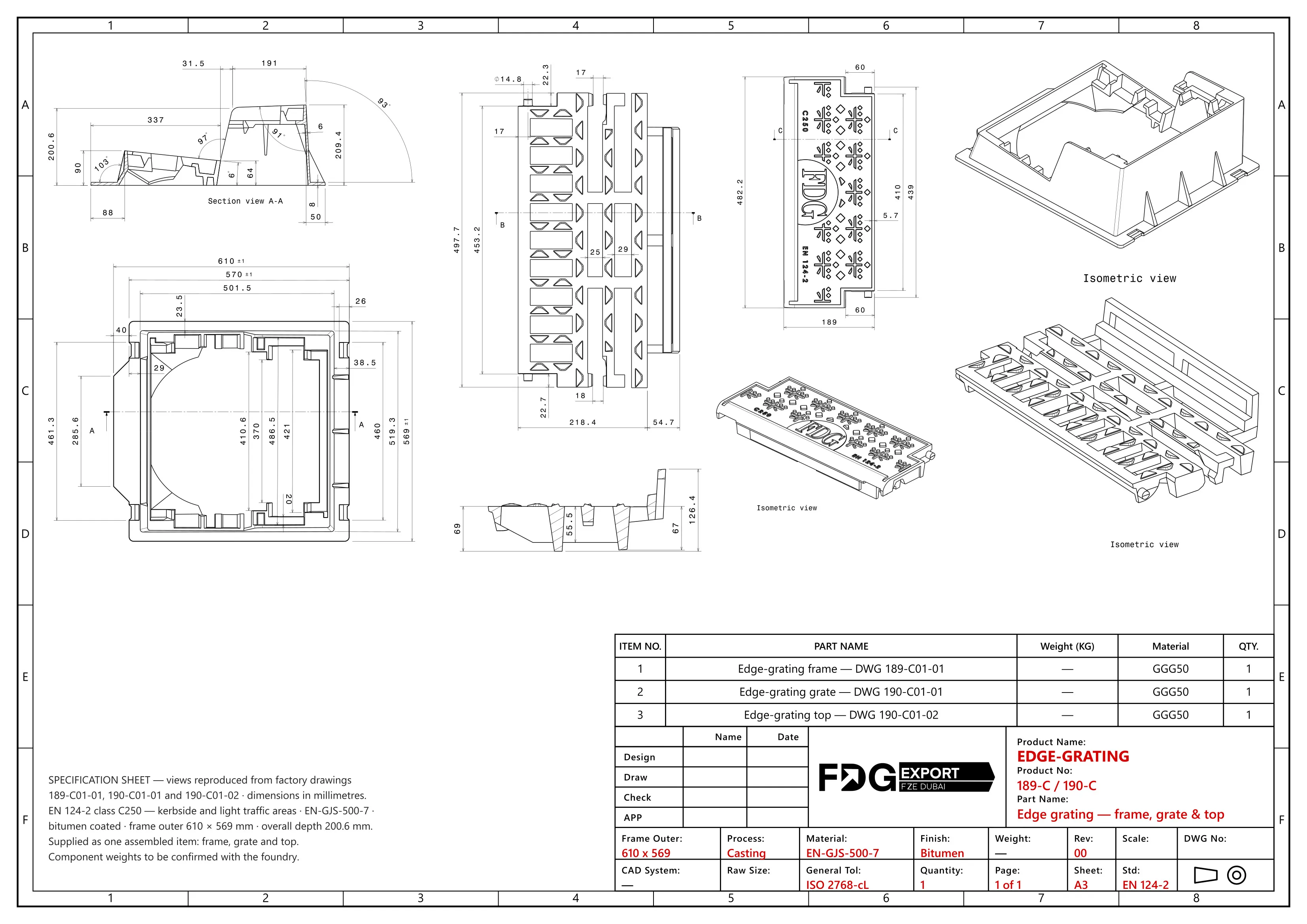 General arrangement drawing, Edge Grating EN 124 C250