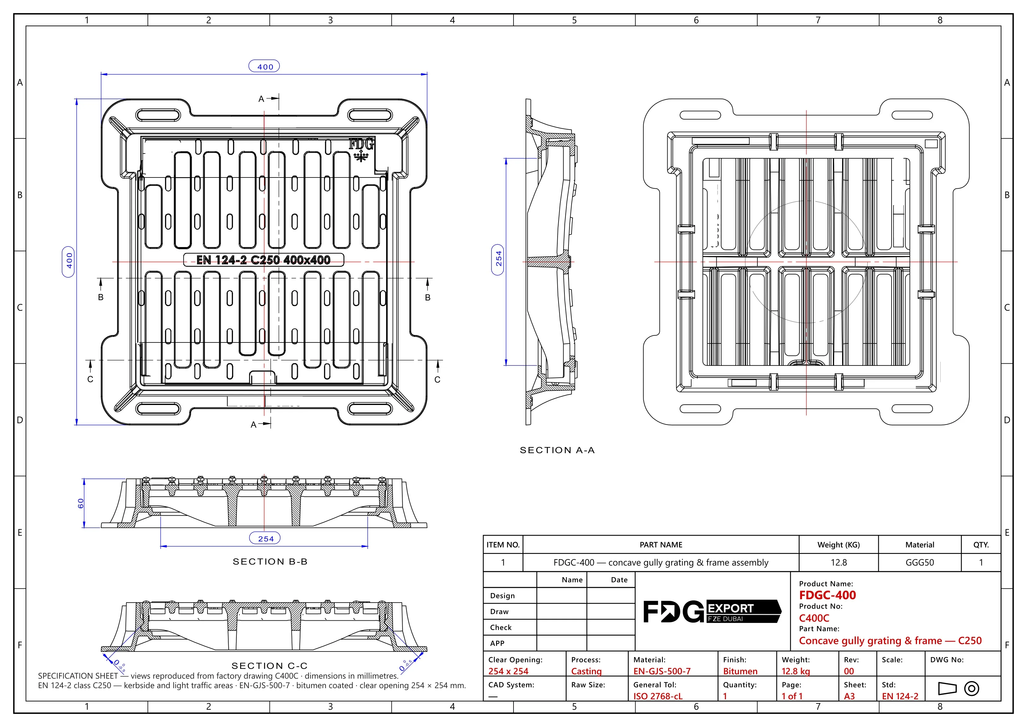 General arrangement drawing, FDGC-400 EN 124 C250