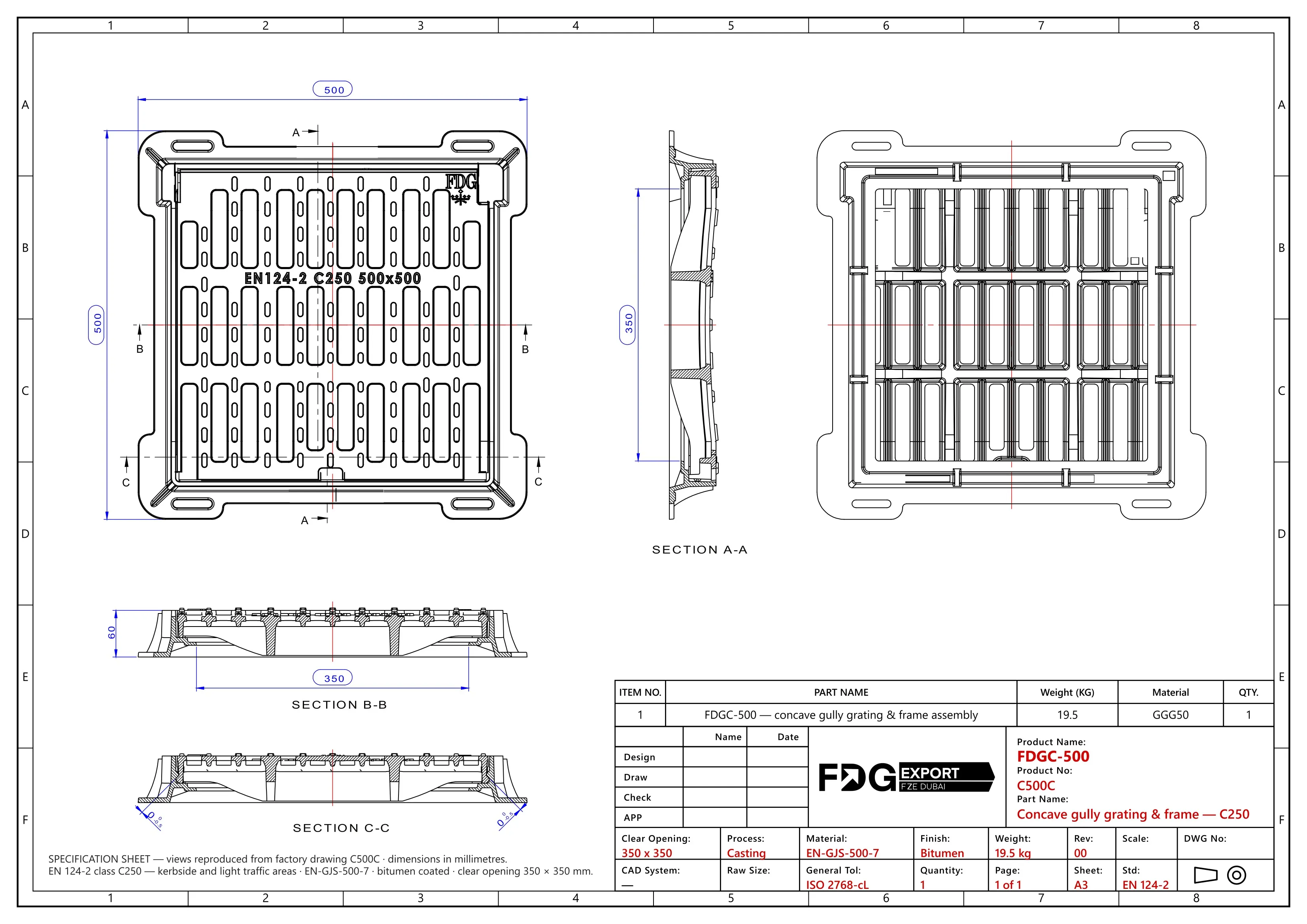 General arrangement drawing, FDGC-500 EN 124 C250