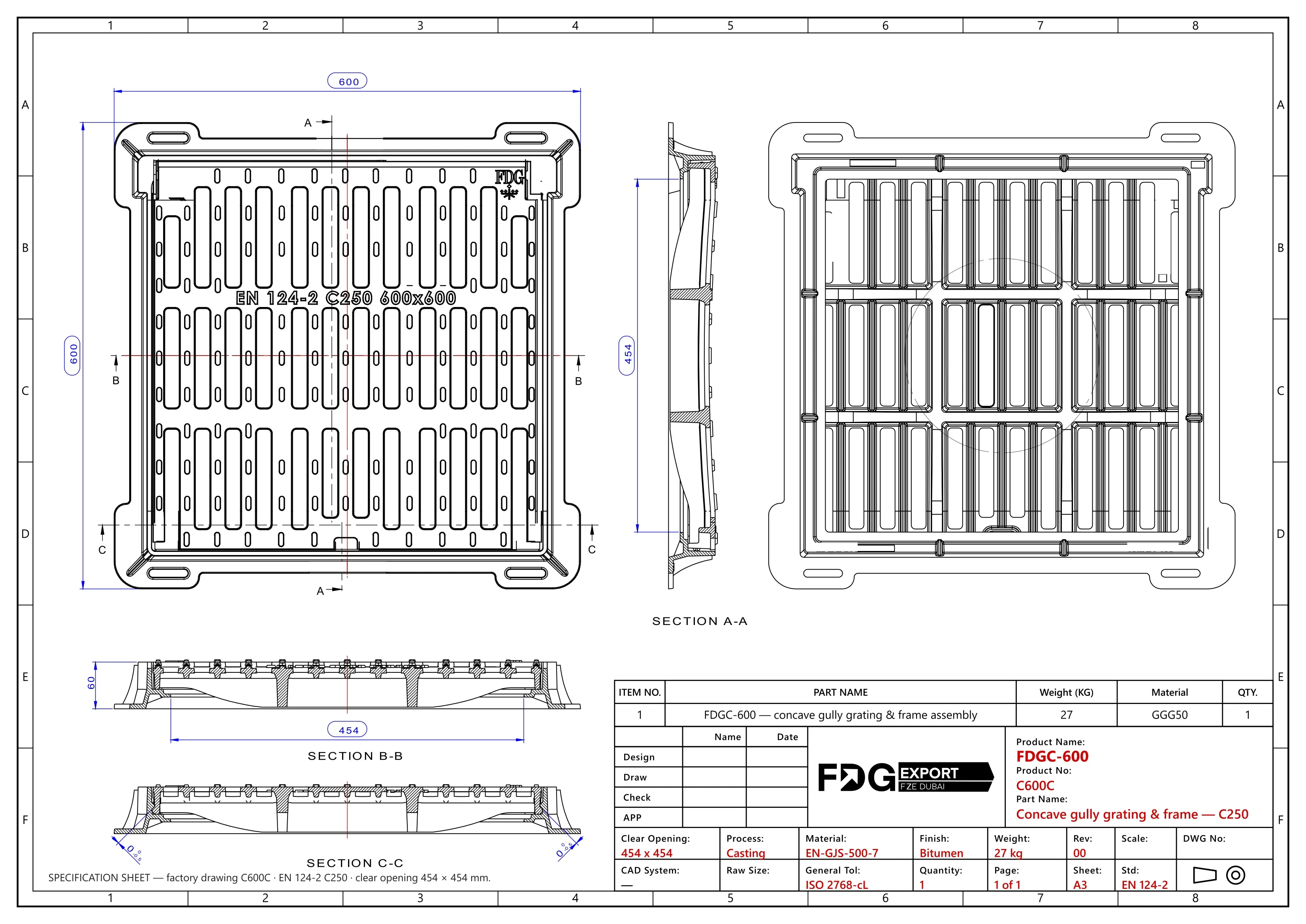 General arrangement drawing, FDGC-600 EN 124 C250