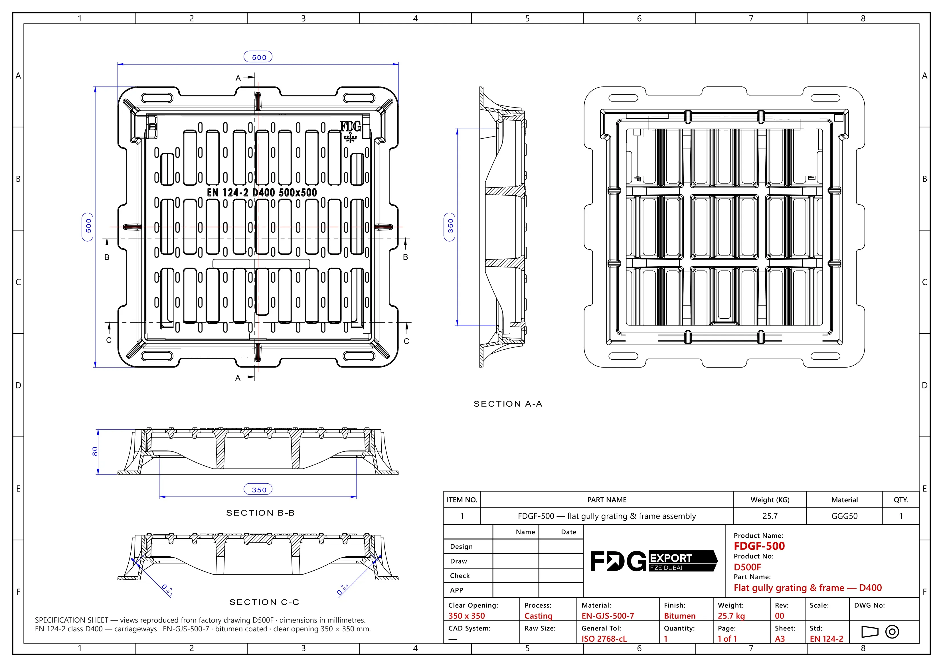 General arrangement drawing, FDGF-500 EN 124 D400