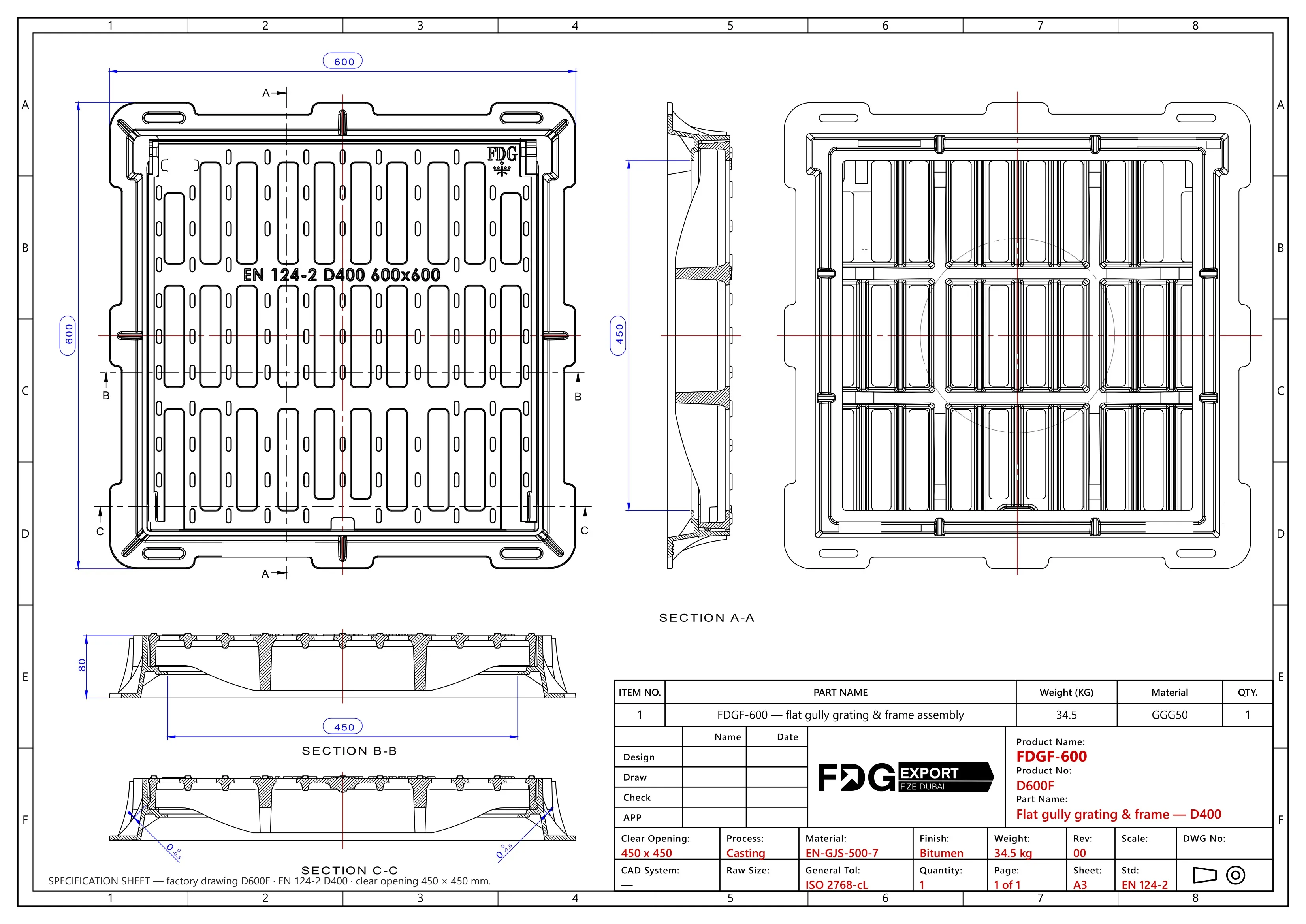 General arrangement drawing, FDGF-600 EN 124 D400
