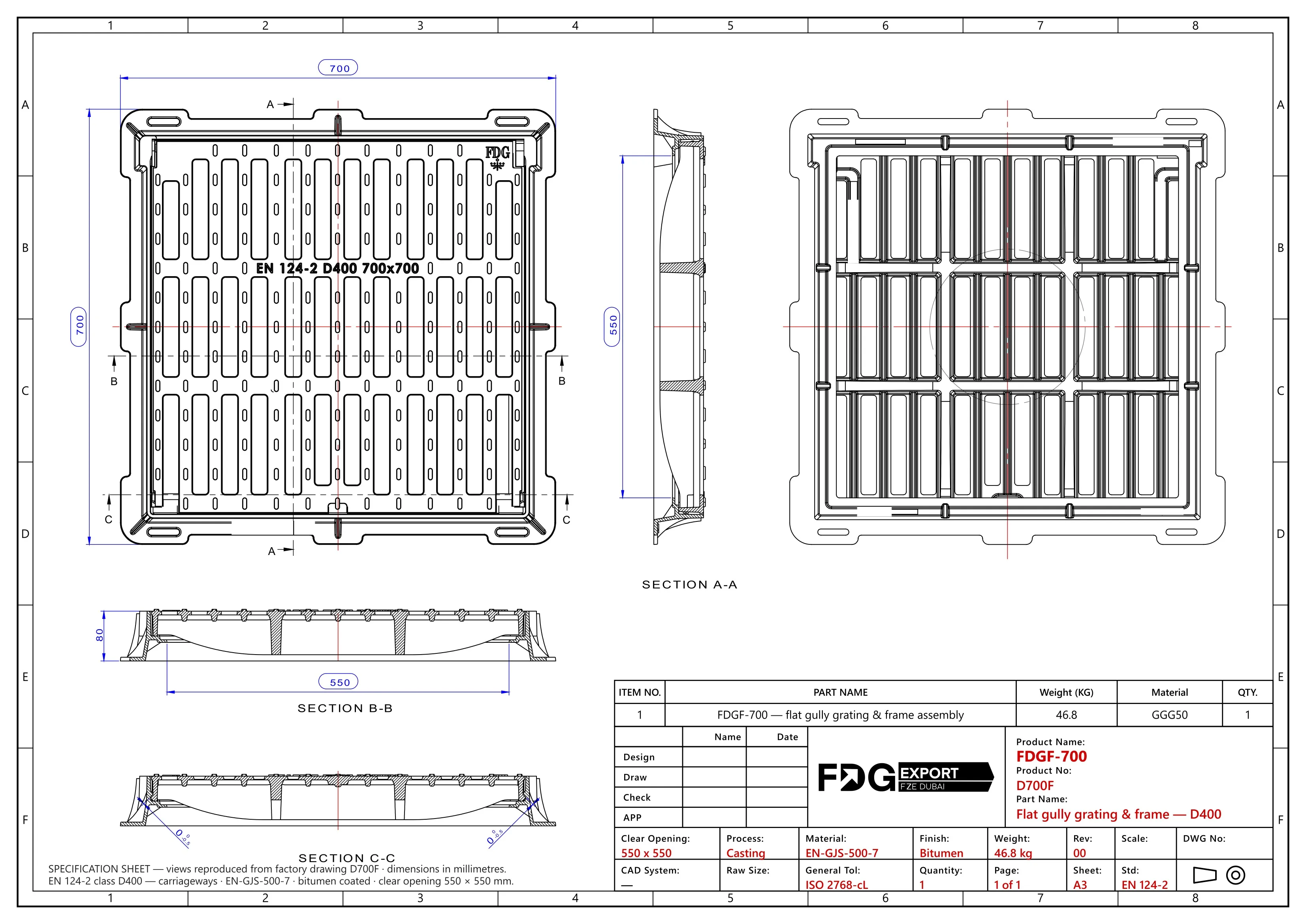 General arrangement drawing, FDGF-700 EN 124 D400